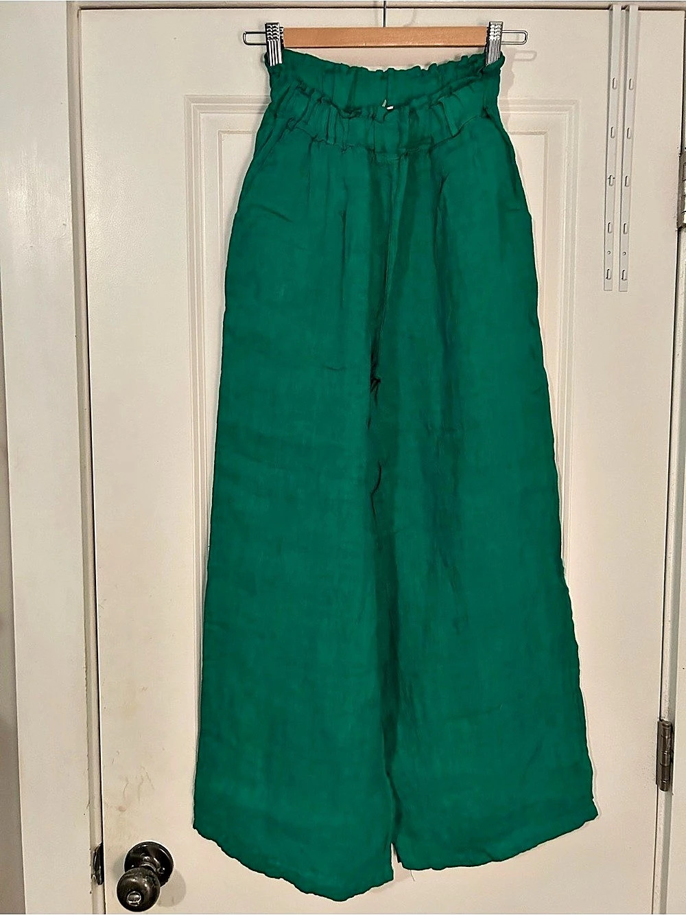 Milio Milano Solid Linen Smocked Waist Pant Green Medium NWT